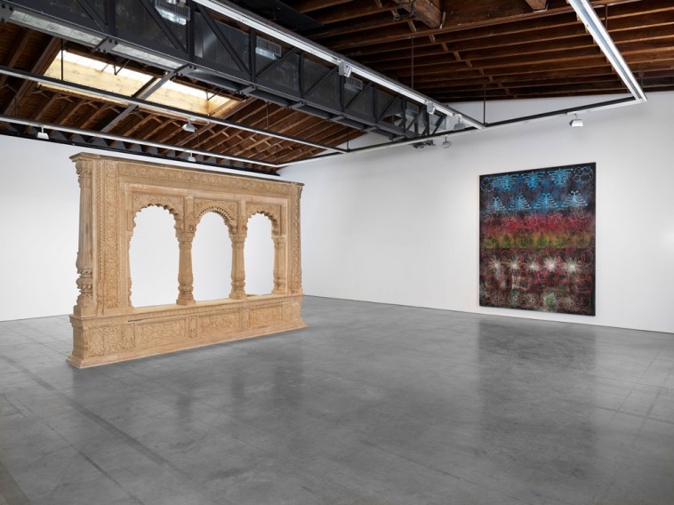  Luhring Augustine Bushwick Left: Pleasure pavilion, Late 18th or early 19th century, Sandstone and brick; Right: Philip Taaffe, Choir, 2014-2015