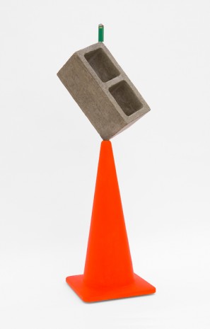 Matt Johnson, Traffic cone with a block and a lighter, 2019 , Blum & Poe