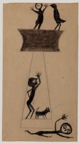 Bill Traylor, Construction, Fleeing Figure, Two Men, Bird and Dog, 1939-1942 , David Zwirner