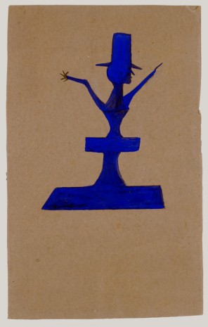 Bill Traylor, Blue Man with Hat atop Construction, 1939-1942 , David Zwirner