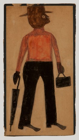 Bill Traylor, Man in Red Shirt with Hat, Umbrella, and Lunchbox, 1939-1942 , David Zwirner