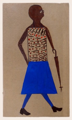 Bill Traylor, Woman with Umbrella and Blue Skirt, 1939-1942 , David Zwirner