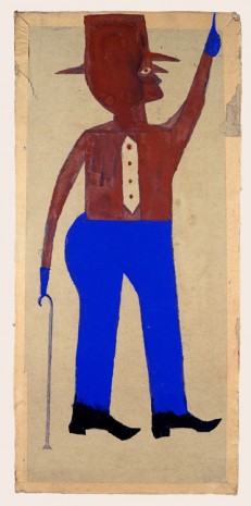 Bill Traylor, Pointing Man in Hat and Blue Pants with Cane, 1939-1942 , David Zwirner