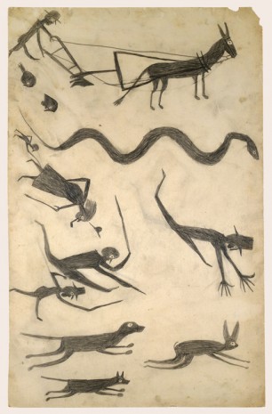 Bill Traylor, Exciting Event, Snake, Plow, Figures Chasing Rabbit, 1939-1942 , David Zwirner