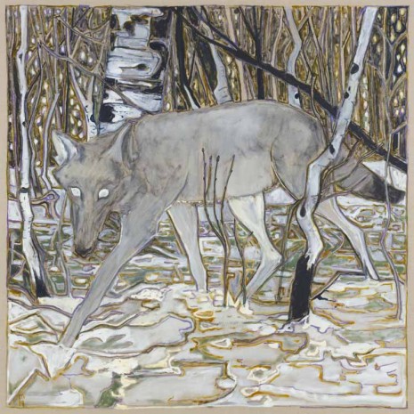 Billy Childish, wolf in birch trees, 2019 , Lehmann Maupin