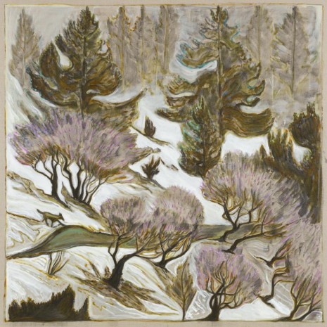 Billy Childish, wolf, trees and road, 2019 , Lehmann Maupin
