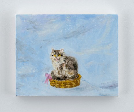Karen Kilminik, the cat sitting in its favorite basket out in the blizzard, the Himalaya, 2020 , 303 Gallery