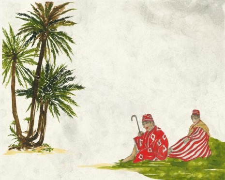 Marcel Dzama, Men resting in the shadow of palm trees, 2018, David Zwirner