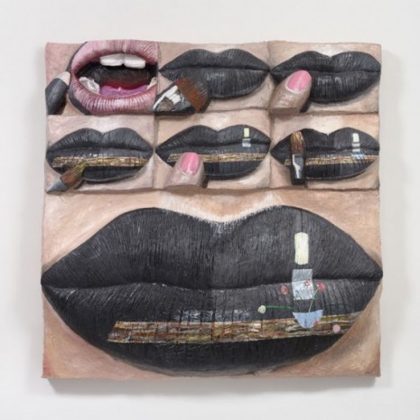 Gina Beavers, Trying to paint Laura Owens 'Untitled 1997' on my lips, 2020, Marianne Boesky Gallery