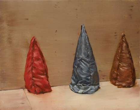 Michaël Borremans, Red Cone, Blue Cone, Brown Cone, 2020, Zeno X Gallery