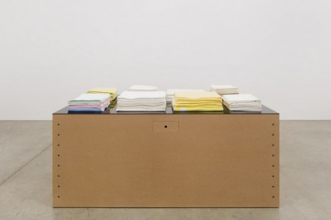 Haim Steinbach, Untitled (table with towels, bone, pacifier), 1993 , Tanya Bonakdar Gallery