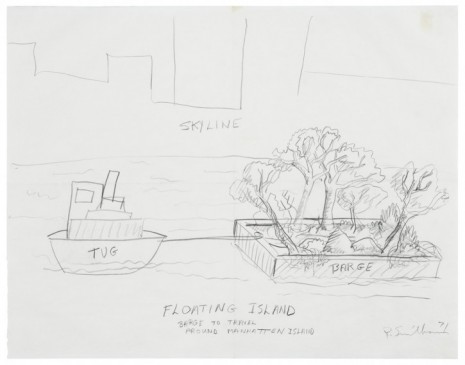 Robert Smithson, Floating Island—Barge to Travel around Manhattan Island, 1971, Marian Goodman Gallery