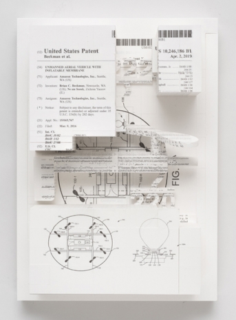 Simon Denny, Document Relief 26 (Amazon Delivery Drone patent), 2020, Petzel Gallery