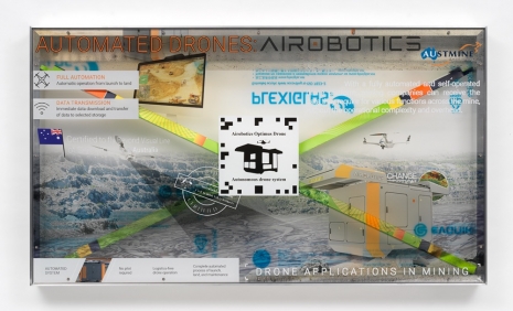 Simon Denny, Airobotics Optimus Autonomous drone and docking station promotion screen video token, 2019 , Petzel Gallery