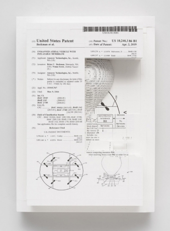 Simon Denny, Document Relief 24 (Amazon Delivery Drone patent), 2020 , Petzel Gallery