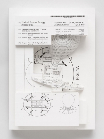 Simon Denny, Document Relief 25 (Amazon Delivery Drone patent), 2020 , Petzel Gallery