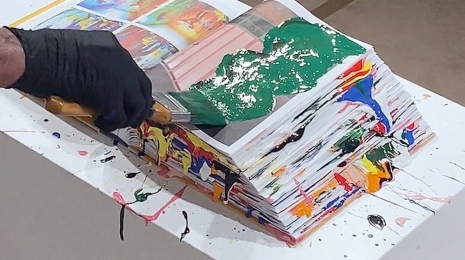 , Film still of Richard Jackson creating ‘Painted Monograph,’ Hauser & Wirth Los Angeles Book & Printed Matter Lab, Produced by Dagny Corcoran, 17 February 2021 , , Hauser & Wirth