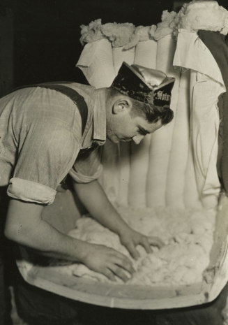 Lewis Hine, Applying filling to a channel back chair. Tomlinson Chair Manufacturing Co., High Point, North Carolina, 1937, , Howard Greenberg Gallery