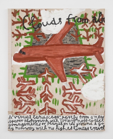 Rose Wylie, Red Plane and Runway, homage to Retablos painting, 2020 , David Zwirner