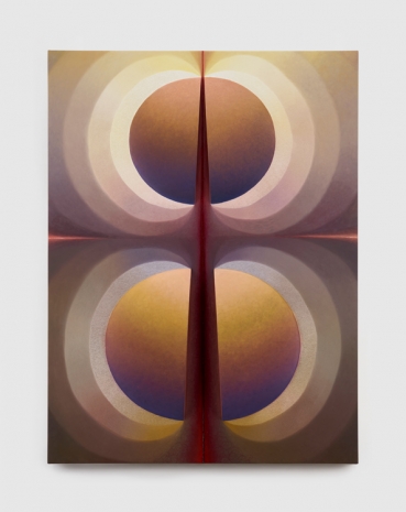 Loie Hollowell, Split Orbs in gray-brown, yellow, purple and carmine, 2021, König Galerie