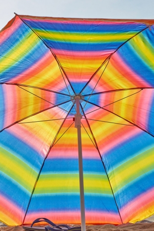 Roe Ethridge, Rainbow Beach Umbrella with Flip Flops, 2020 , Gagosian