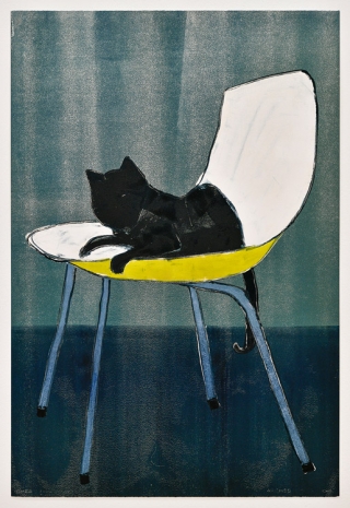 Zilla Leutenegger, Black cat on white chair, 2021 , Monica De Cardenas