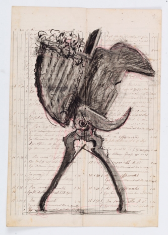 William Kentridge , Drawing for wine label (Pruning and Carrying), 2017 , Lia Rumma Gallery