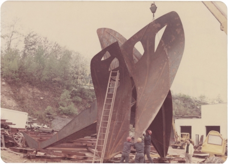 Alexander Calder, Alexander Calder’s Flying Dragon (1975) in production at Segré’s Iron Works, Waterbury, Connecticut, 1975., , Gagosian