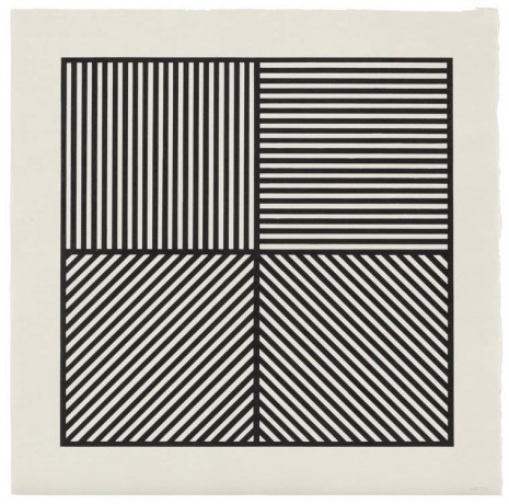 Sol LeWitt, A Square Divided Horizontally and Vertically Into Four Parts, Each With a Different Direction of Alternating Parallel Bands of Lines, 1982, Marian Goodman Gallery