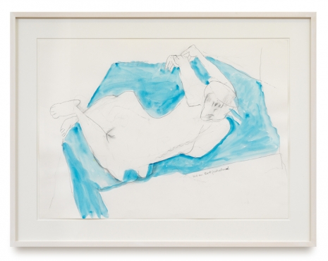 Maria Lassnig , Sich am Bett festhaltend / Holding on to the bed, ca. 2000-2007 , Capitain Petzel
