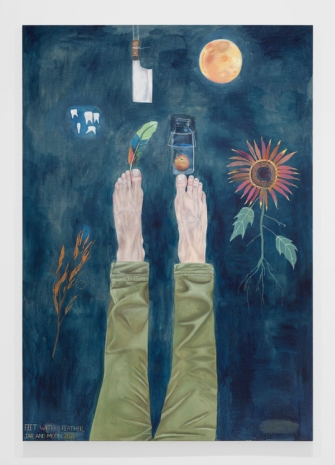 Michael Hilsman, Feet With Feather, Jar And Moon, 2022 , Almine Rech