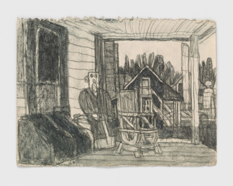 James Castle, Untitled (figure with cane, porch), n.d., David Zwirner