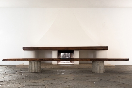 Casa Malaparte, Original walnut and Carrara marble bench conceived by Curzio Malaparte in situ at Casa Malaparte, Capri, , Gagosian