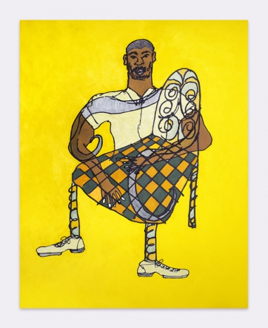 Tschabalala Self, Leisure Man in Yellow Shirt in Yellow room, 2022, Galerie Eva Presenhuber