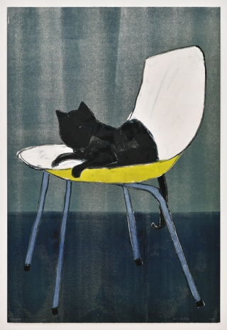 Zilla Leutenegger , Black cat on white chair, 2021 , Galerie Peter Kilchmann