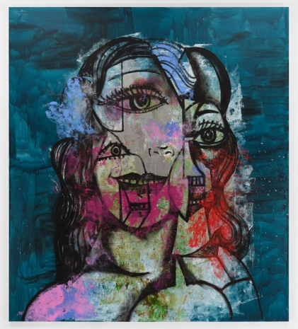 George Condo, Transitional Portrait in Pink and Green, 2022 , Hauser & Wirth