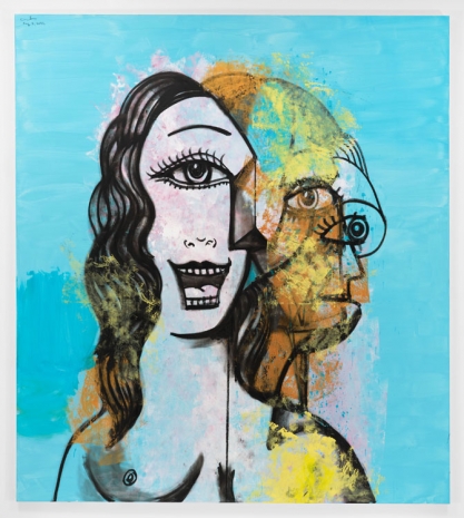 George Condo, Transitional Portrait in Turquoise and Gold, 2022 , Hauser & Wirth