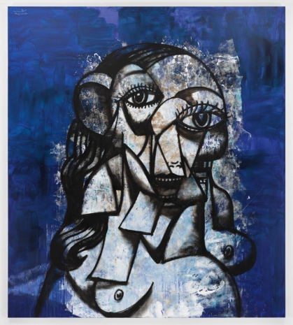 George Condo, Transitional Portrait in Blue and White, 2022 , Hauser & Wirth