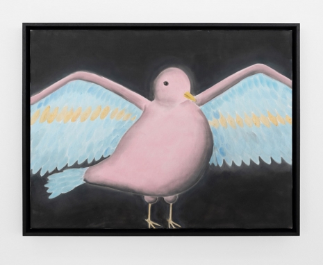 Andrew Sim, portrait of a pink bird (with blue and gold wings), 2023 , The Modern Institute
