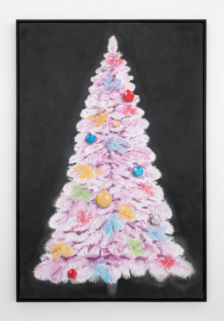 Andrew Sim, a pink Christmas tree with coloured lights and decorations, 2023 , The Modern Institute