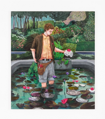 Hernan Bas, Conceptual artist #17 (With the aid of scissors, paper doilies and origami he elevates lily ponds to attract potential princes), 2023 , Lehmann Maupin