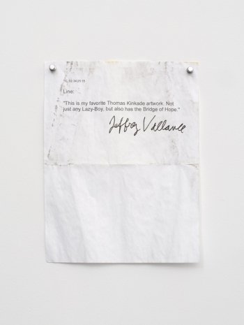 Jeffrey Vallance, Voiceover Script Line from the Art for Everybody Documentary Film, Hollywood, California (Performance Relic), 2023 , Tanya Bonakdar Gallery