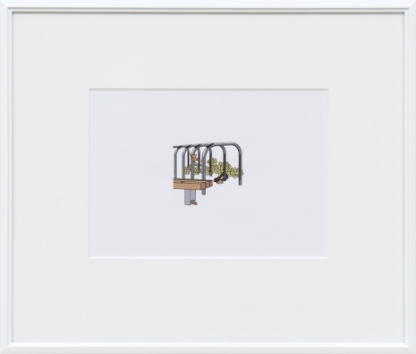 Gili Tal, False Autumn (bike rack, bench, shrub), 2023 , Galerie Buchholz