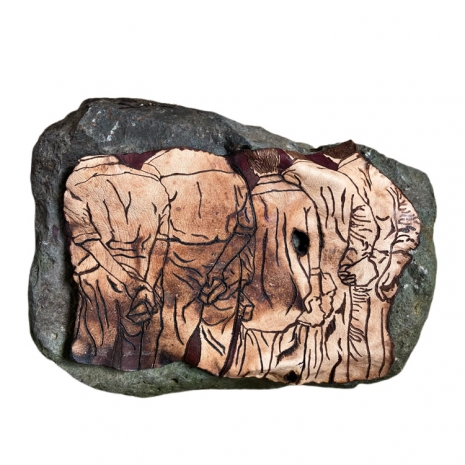 Rah Naqvi, in his name, leather moulding on stone, 2023, AKINCI