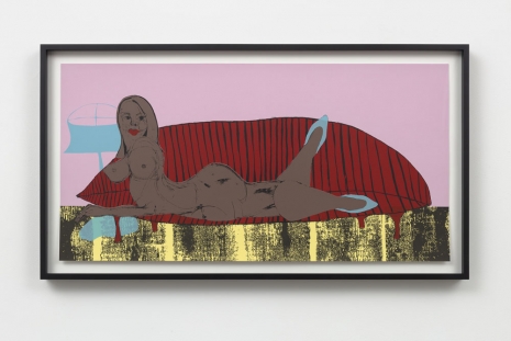 Tschabalala Self, Home Alone - Brown Skin Girl on Red Couch, 2023, Galerie Eva Presenhuber