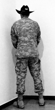 Santiago Sierra, Veteran of the Wars of Afghanistan and Iraq Facing the Corner (Museum of Contemporary Art, Massachusetts, USA, June 2011), 2013, team (gallery, inc.)