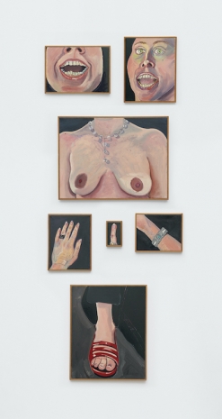 Joan Brown, Parts of aWoman (After the Operation, A Woman’s Head, The Crystal Beads, The Friendship Ring, The Cat’s Eye Ring, Etta’s Bracelet, Red Patent Leather Shoe), 1972, Matthew Marks Gallery