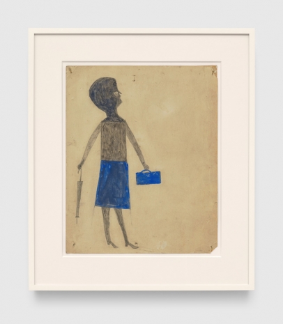 Bill Traylor, Woman with Blue Purse and Umbrella, 1939-1942, David Zwirner