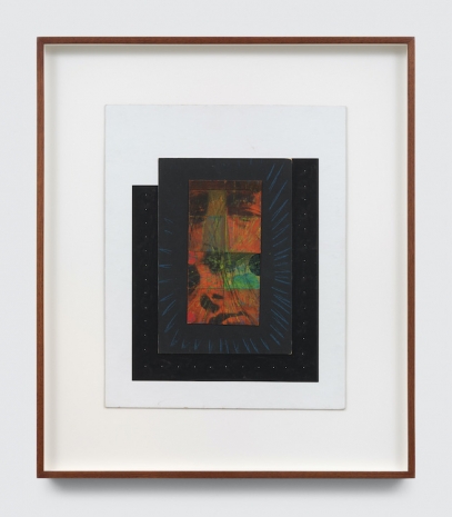 Ray Johnson, Untitled (Two Orange Faces with Green Elephant on Black Dotted Square), c. 1956, 1980 , BLUM