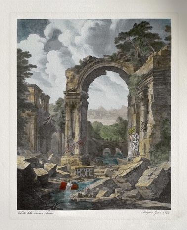 Magnus Gjoen, Veduta delle rovine romane I (watercolour), 2024, Galerie Elisabeth & Reinhard Hauff